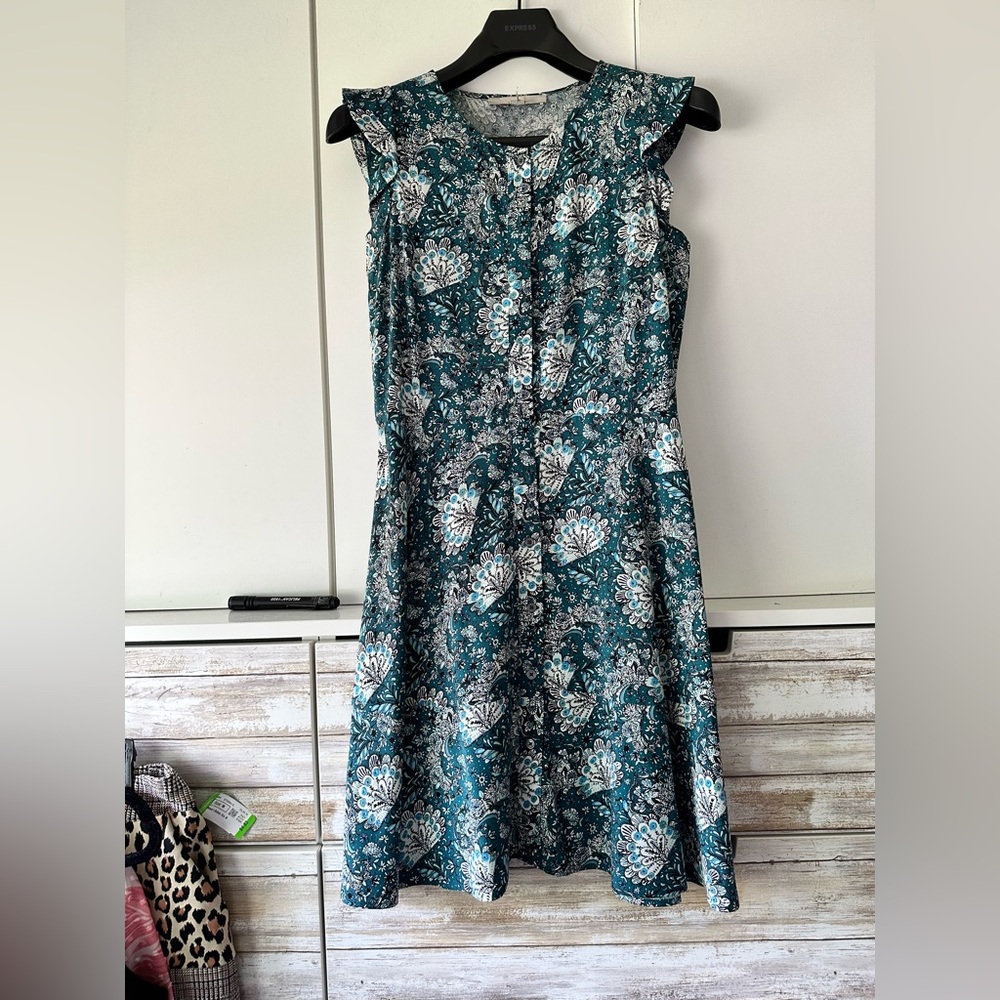 💙 LOFT Blue Floral Paisley Fit & Flare Dress Sleeveless Size 0